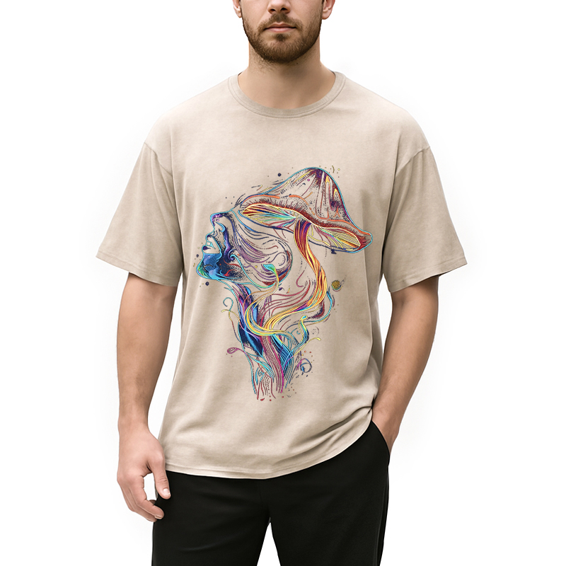 Modecanvas Psychedelic Mushroom Stoner DTG Printing Washed T-Shirt