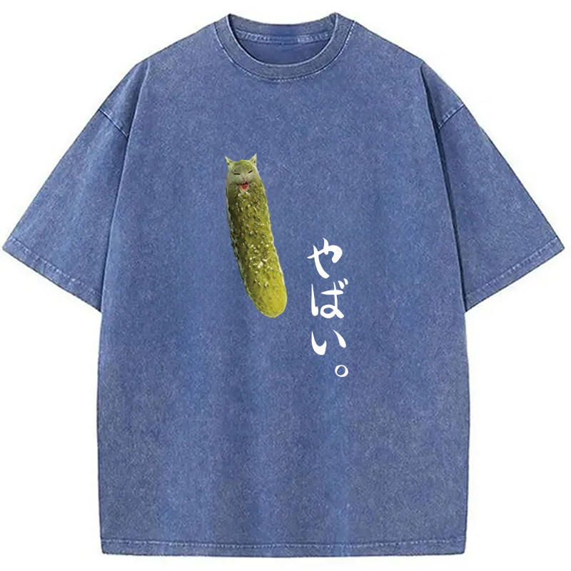 Modecanvas Yabai Pickle Cat DTG Printing Washed T-Shirt-modecanvas