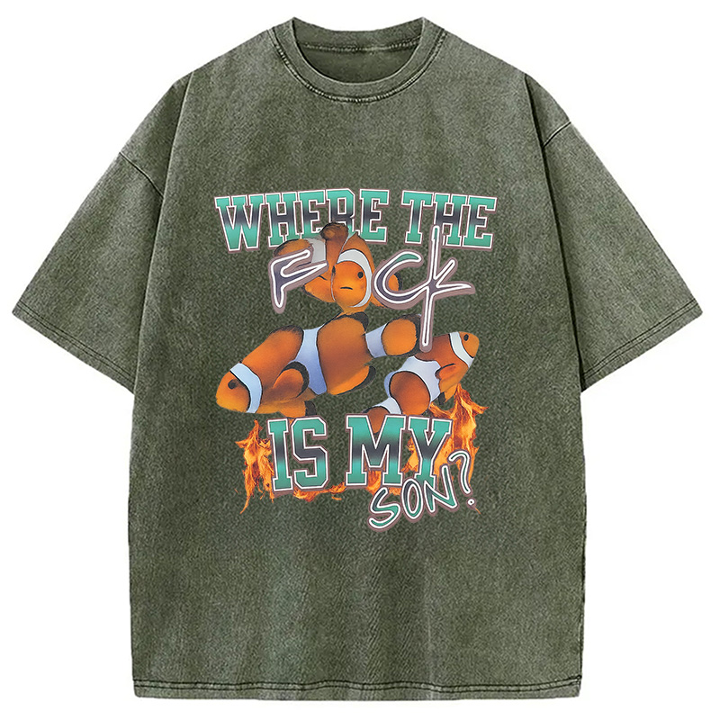 Modecanvas Where The F*ck Is My Son Washed T-Shirt