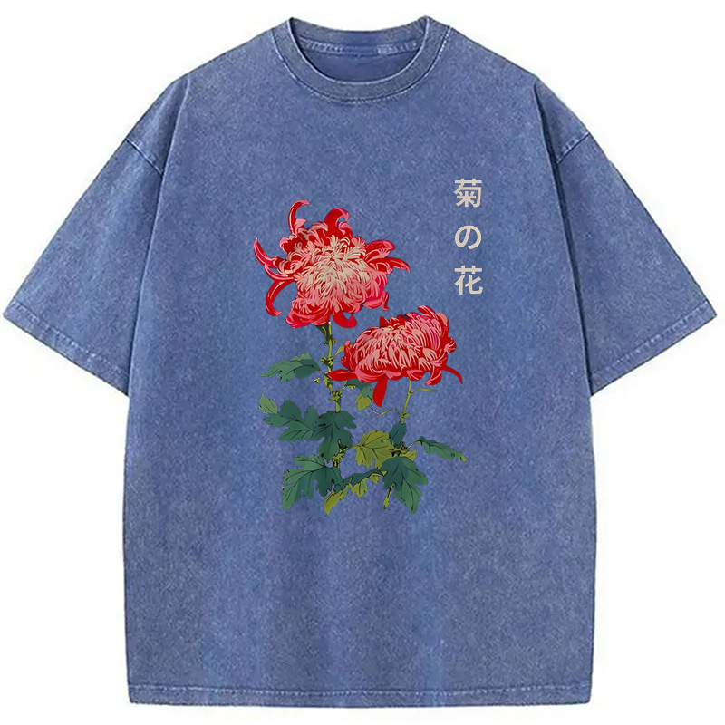 Modecanvas Chrysanthemum Kiku Flower Ukiyo-e Washed T-Shirt