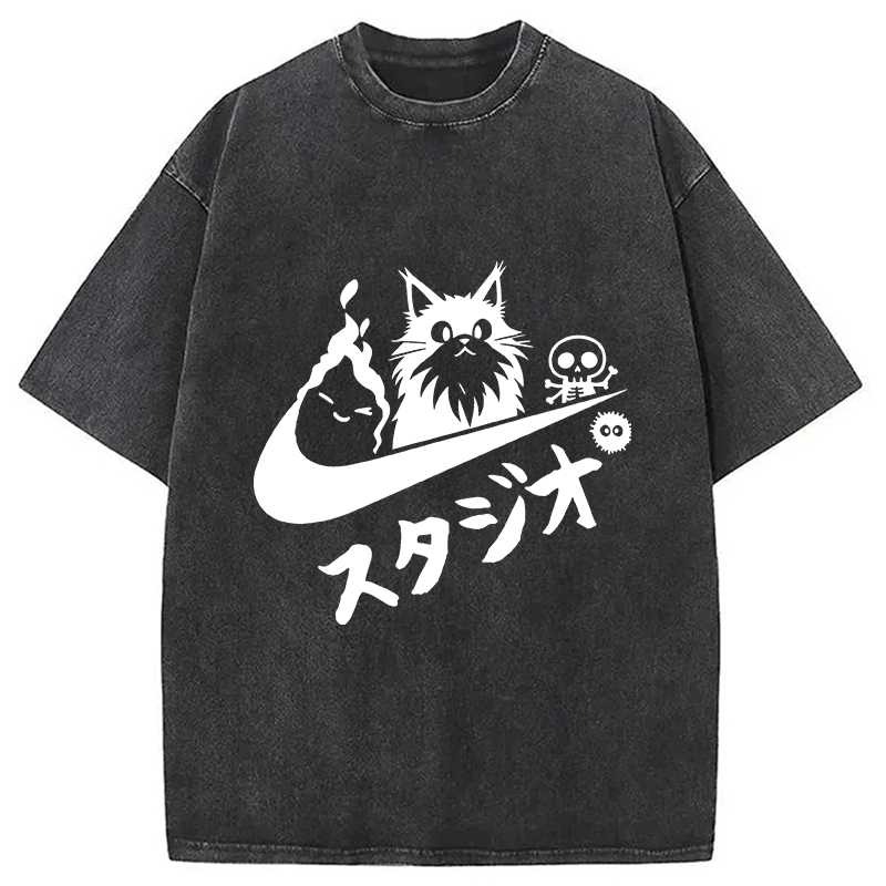 Modecanvas Black Cat Vintage Washed T-Shirt