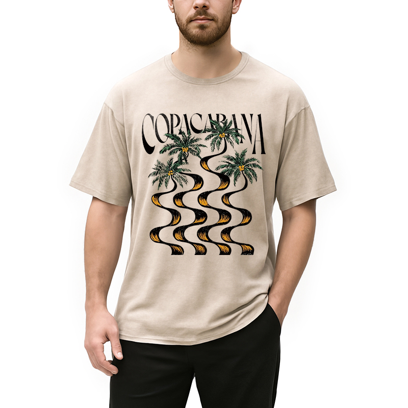 Modecanvas Copacabana Palm Tree DTG Printing Washed T-Shirt