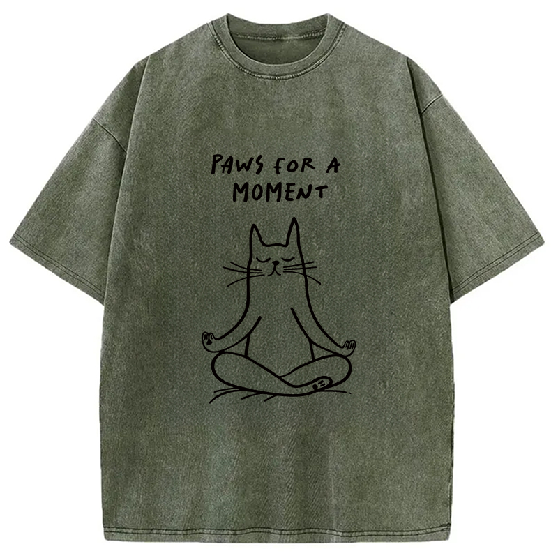 Modecanvas Yoga Zen Cat DTG Printing Washed T-Shirt