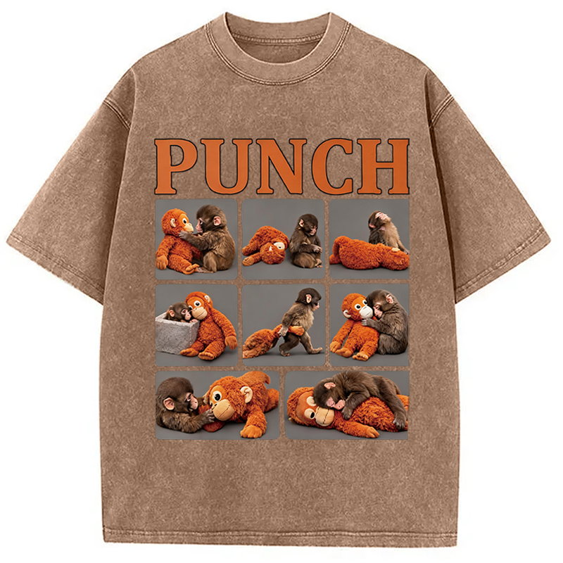 Modecanvas Lonely Punch Monkey DTG Printing Washed T-Shirt