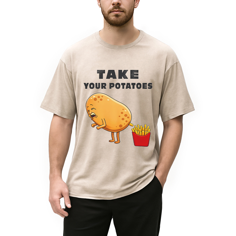 Modecanvas Take Your Potatoes Meme DTG Printing Washed T-Shirt