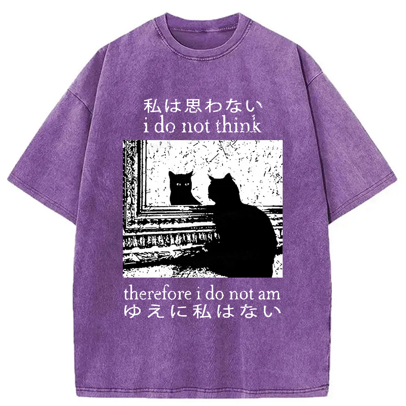 Modecanvas Thinking Cat Washed T-Shirt-modecanvas
