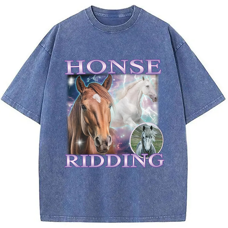 Modecanvas Honse Ridding DTG Printing Washed T-Shirt