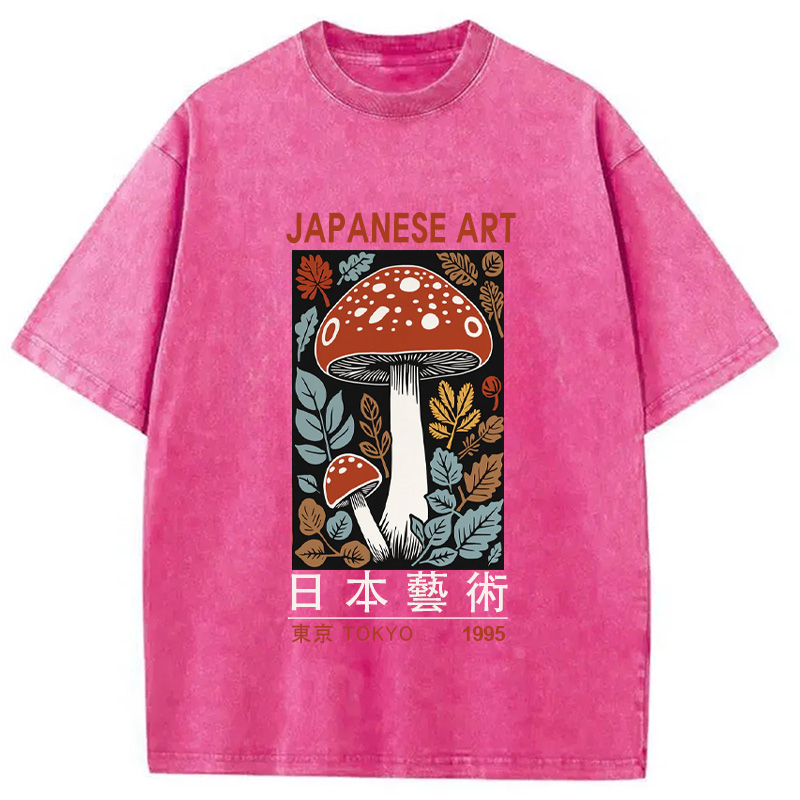 Modecanvas Fall Forest Mushroom Washed T-Shirt