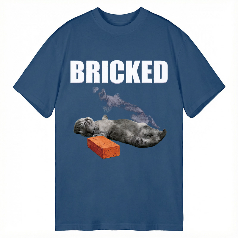Modecanvas Bricked Funny Cat Knocked Out DTG Printing Classic T-Shirt-modecanvas