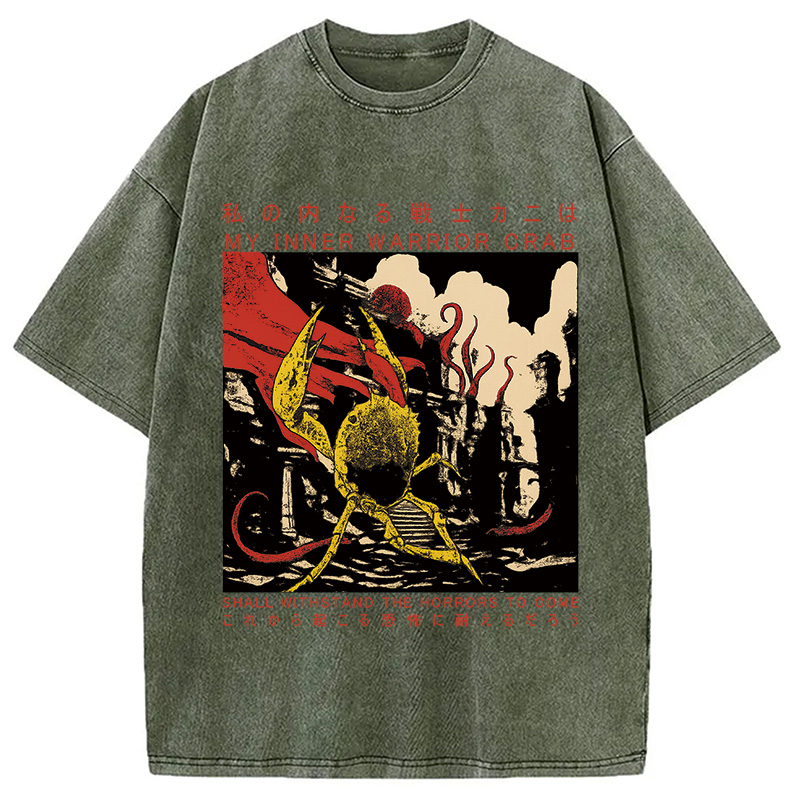 Modecanvas My Inner Warrior Crab Funny Vintage Washed T-Shirt