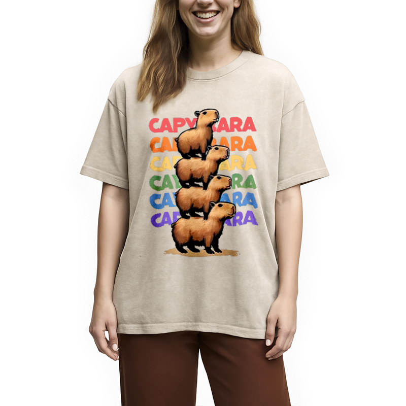 Modecanvas Funny Capybara Washed T-Shirt