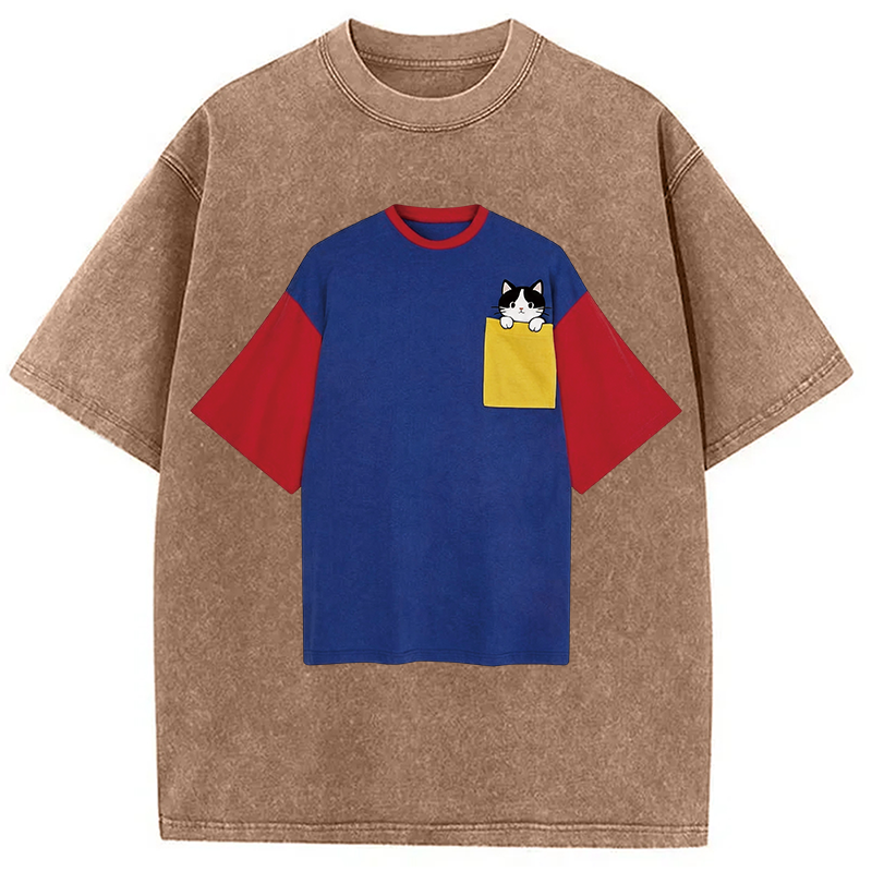 Modecanvas Color-blocked Shirt Of DTG Printing Washed T-Shirt