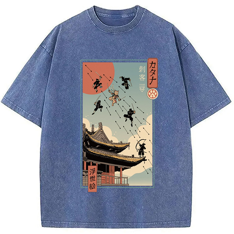 Modecanvas Catana Fight in Edo Washed T-Shirt