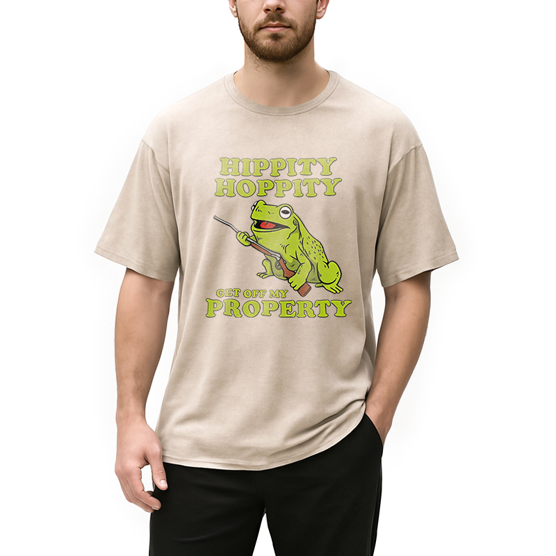 Modecanvas Hippity Hoppity Get Off My Property Meme DTG Printing Washed T-Shirt