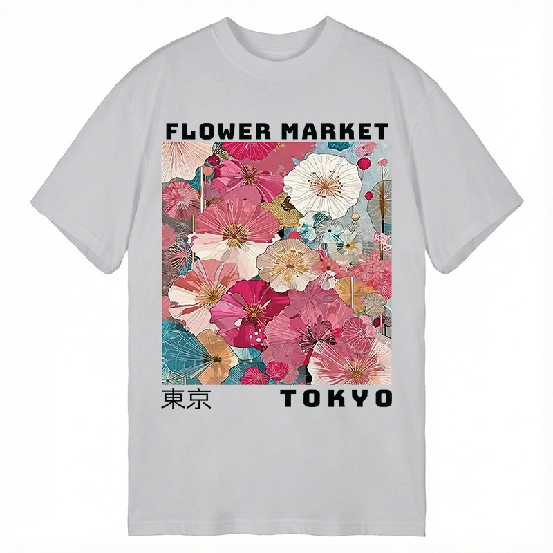 Modecanvas Market Colorful Floral Art DTG Printing Classic T-Shirt-modecanvas