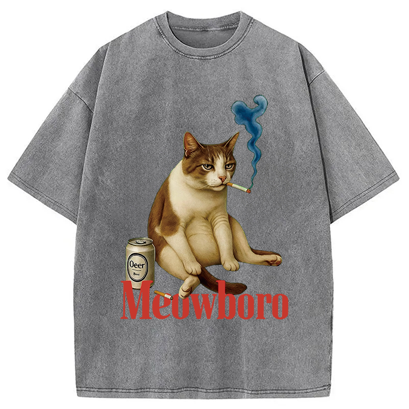 Modecanvas Cigarette Kitten Smoking Cat Meme Washed T-Shirt