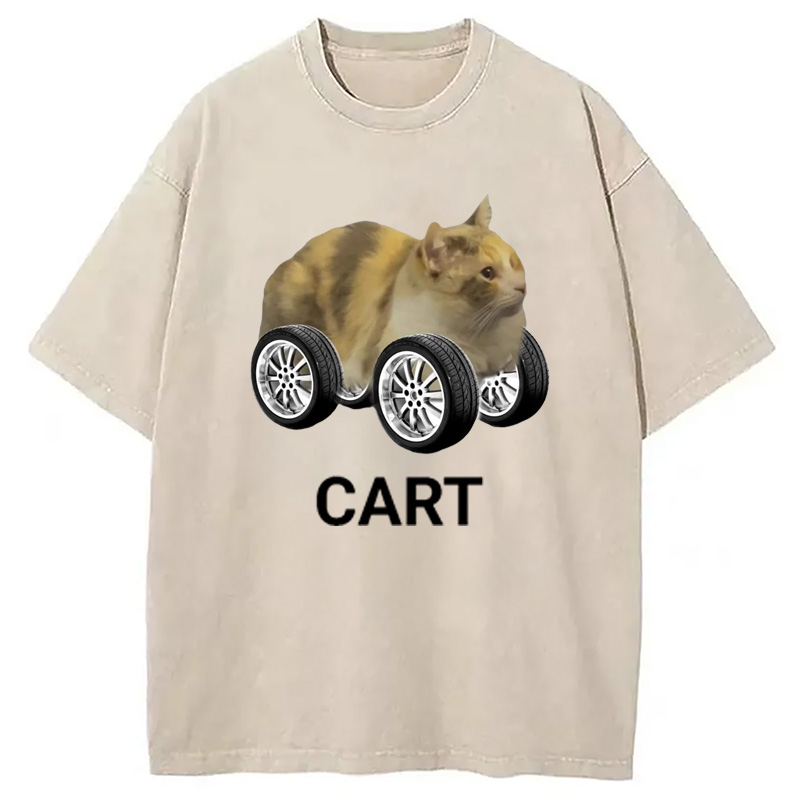 Modecanvas Cart Cat Meme Washed T-Shirt