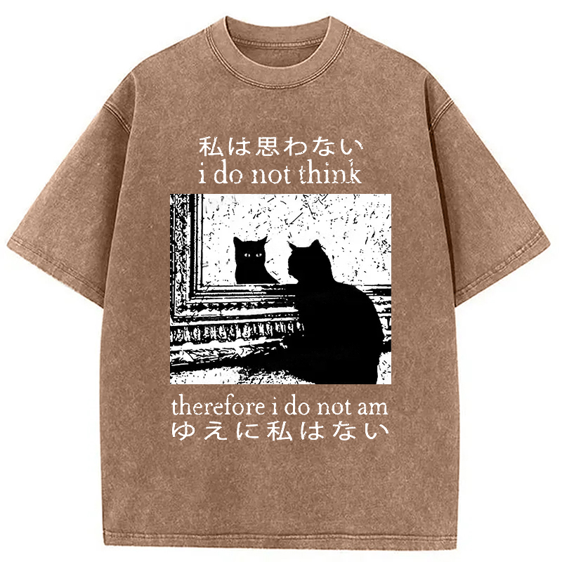 Modecanvas Thinking Cat Washed T-Shirt-modecanvas