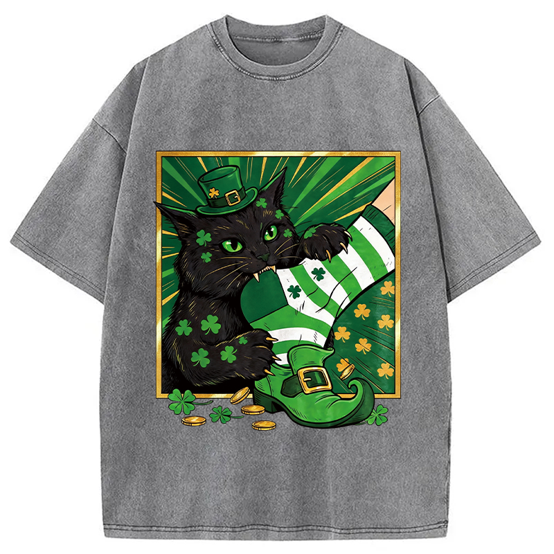 Modecanvas Naughty Cat Bites People DTG Printing Washed T-Shirt