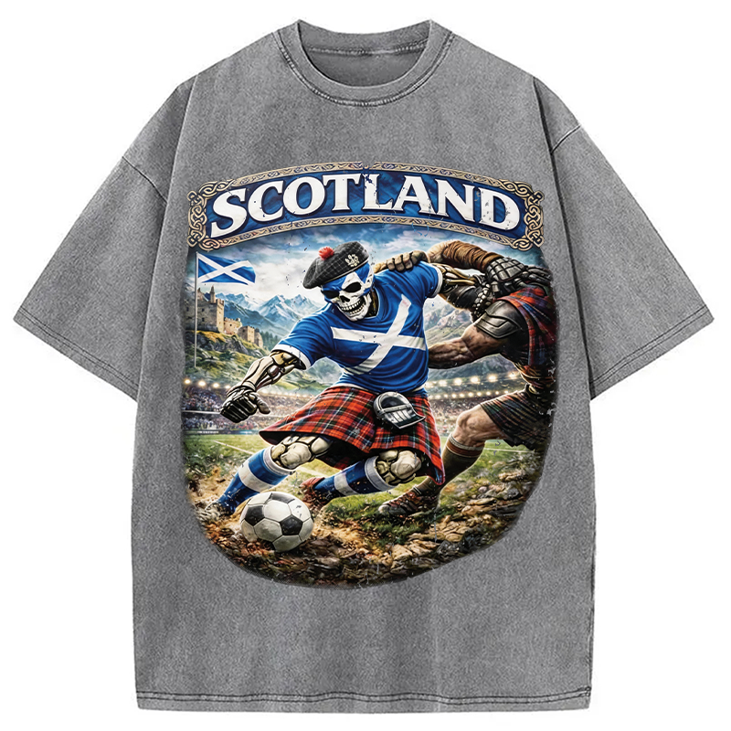 Modecanvas Scotland Soccer Skull DTG Printing Washed T-Shirt