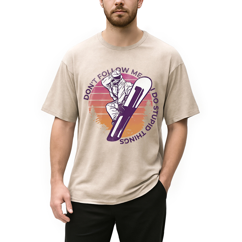 Modecanvas Snowboarding Dont Follow Me Funny DTG Printing Washed T-Shirt