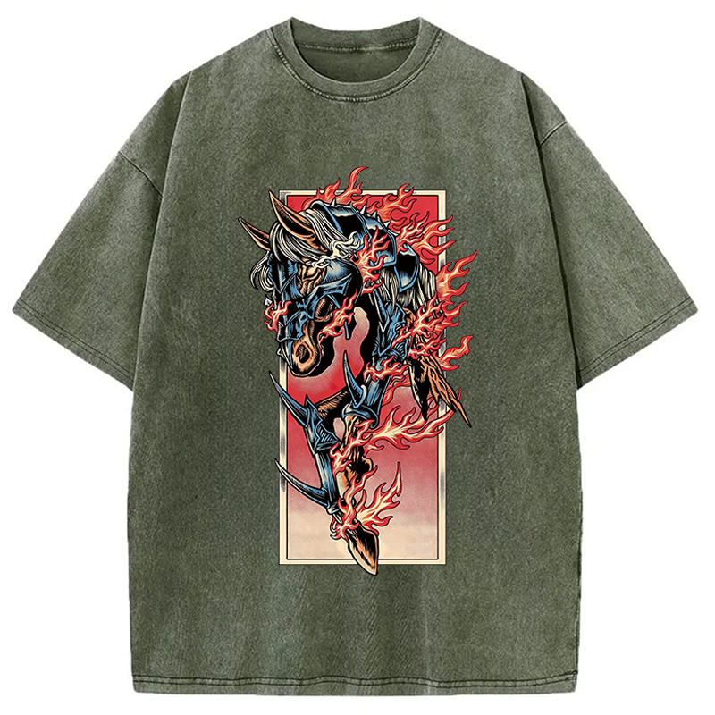 Modecanvas Fire Horse Year DTG Printing Washed T-Shirt