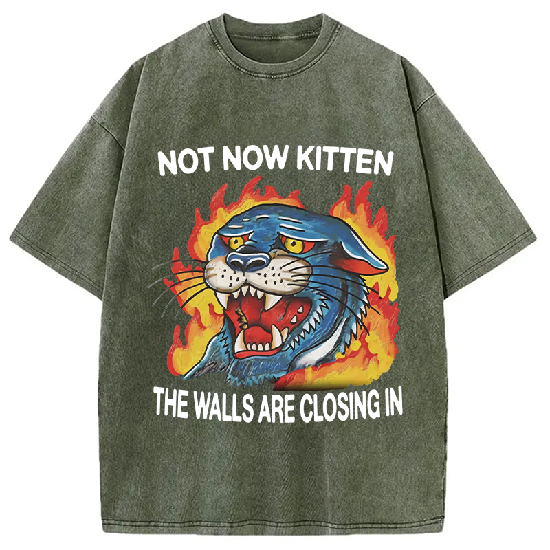 Modecanvas Not Now Kitten DTG Printing Washed T-Shirt
