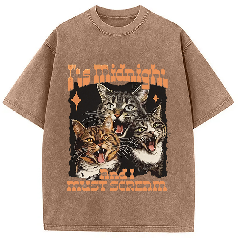 Modecanvas It's Midnight And I Must Scream Cat DTG Printing Washed T-Shirt