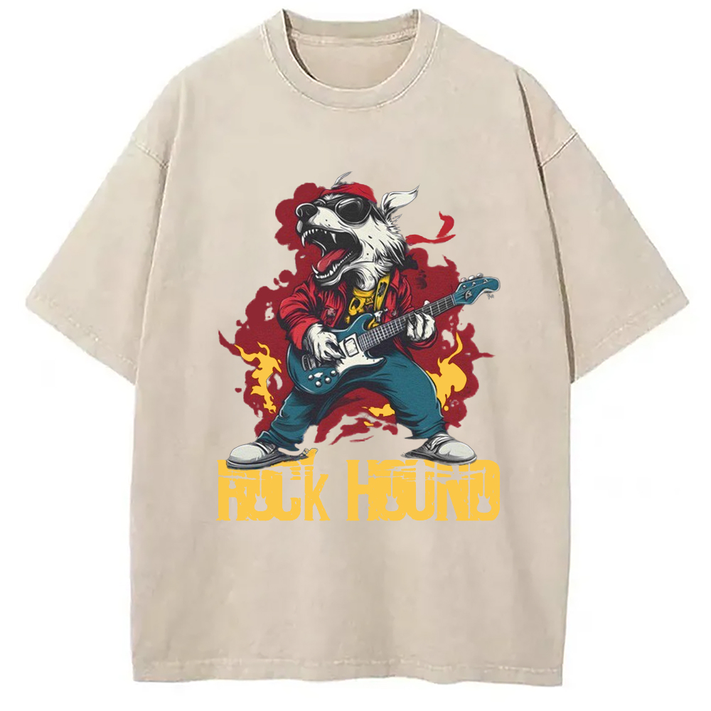 Modecanvas Rock Dog Playing Guitar Washed T-Shirt