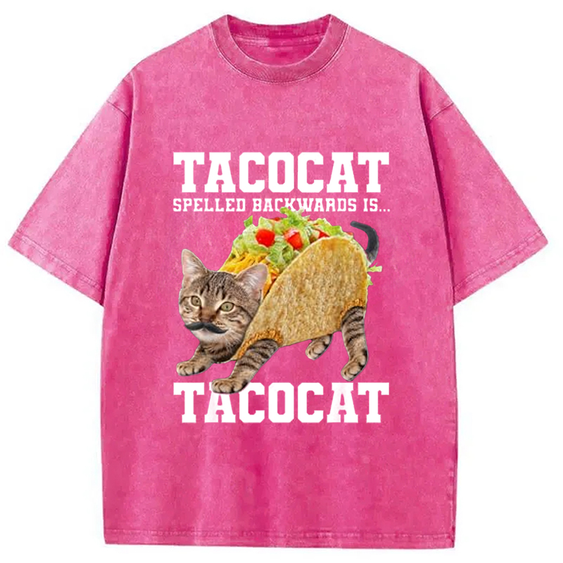 Modecanvas Tacocat Silly Cat Meme Washed T-Shirt-modecanvas