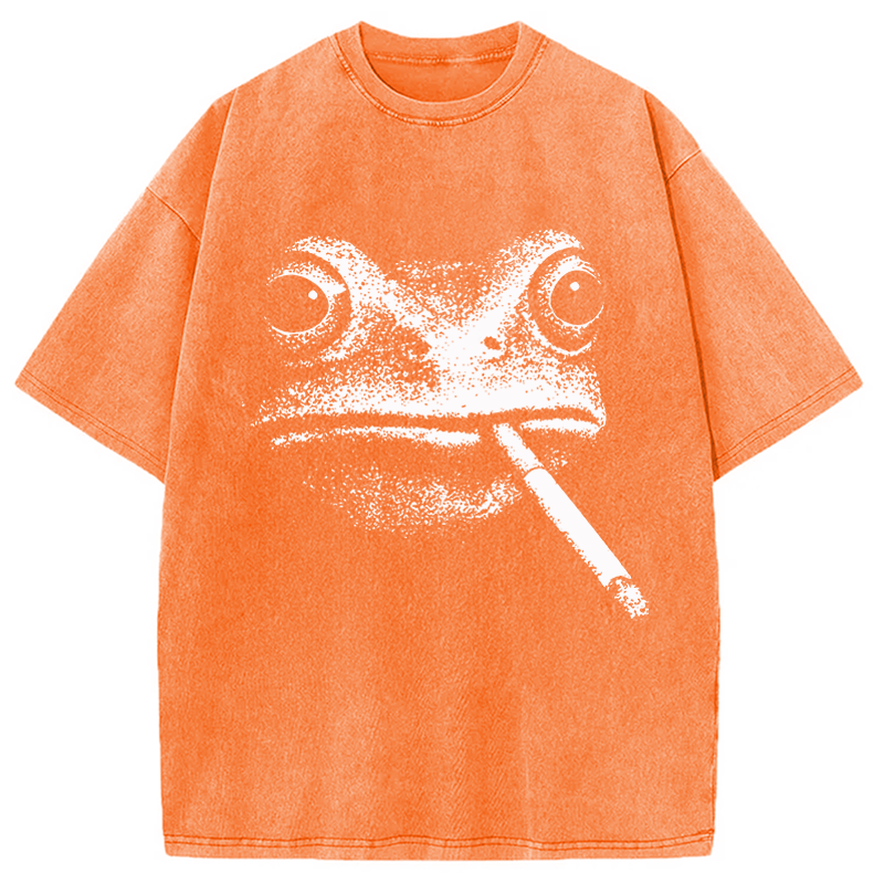 Modecanvas Vintage Smoking Frog DTG Printing Washed T-Shirt