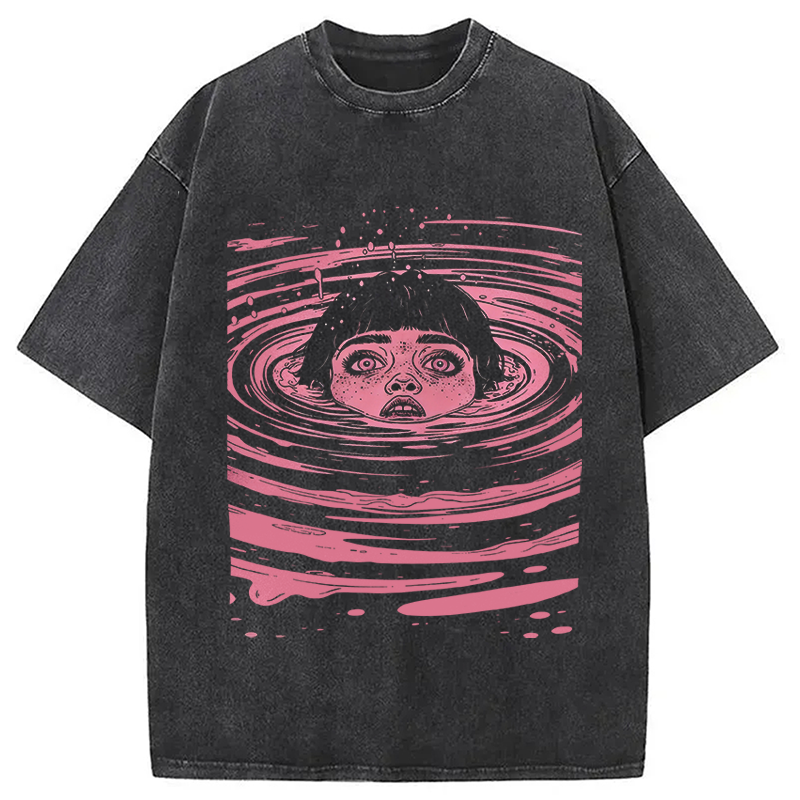 Modecanvas Drowning Girl Spiral DTG Printing Washed T-Shirt