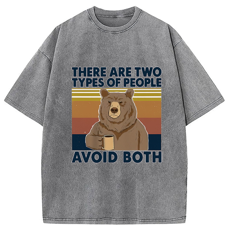 Modecanvas Bear Drink Coffee Washed T-Shirt