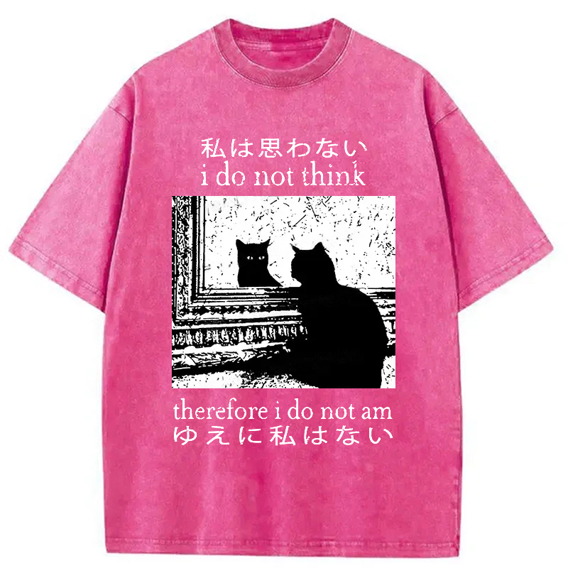 Modecanvas Thinking Cat Washed T-Shirt-modecanvas