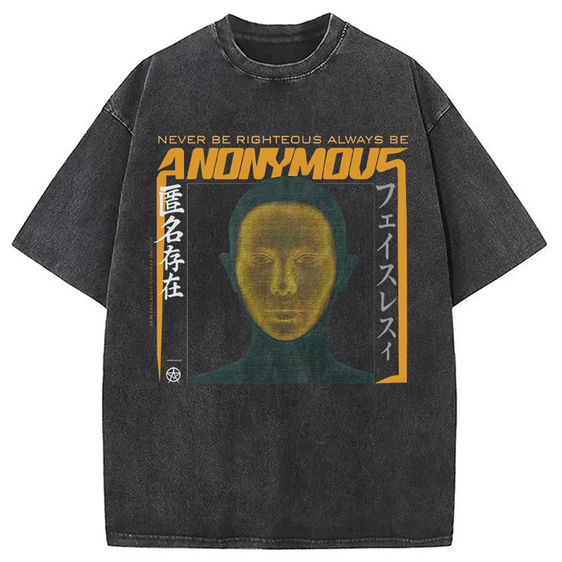 Modecanvas Cyberpunk Anonymous Face DTG Printing Washed T-Shirt