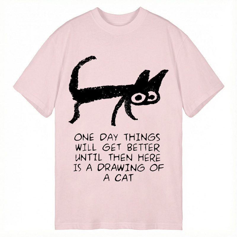 Modecanvas Cat Cheer Up Drawing DTG Printing Classic T-Shirt-modecanvas