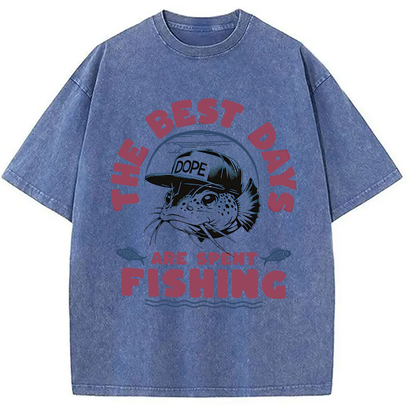 Modecanvas The Best Days Fishing DTG Printing Washed T-Shirt