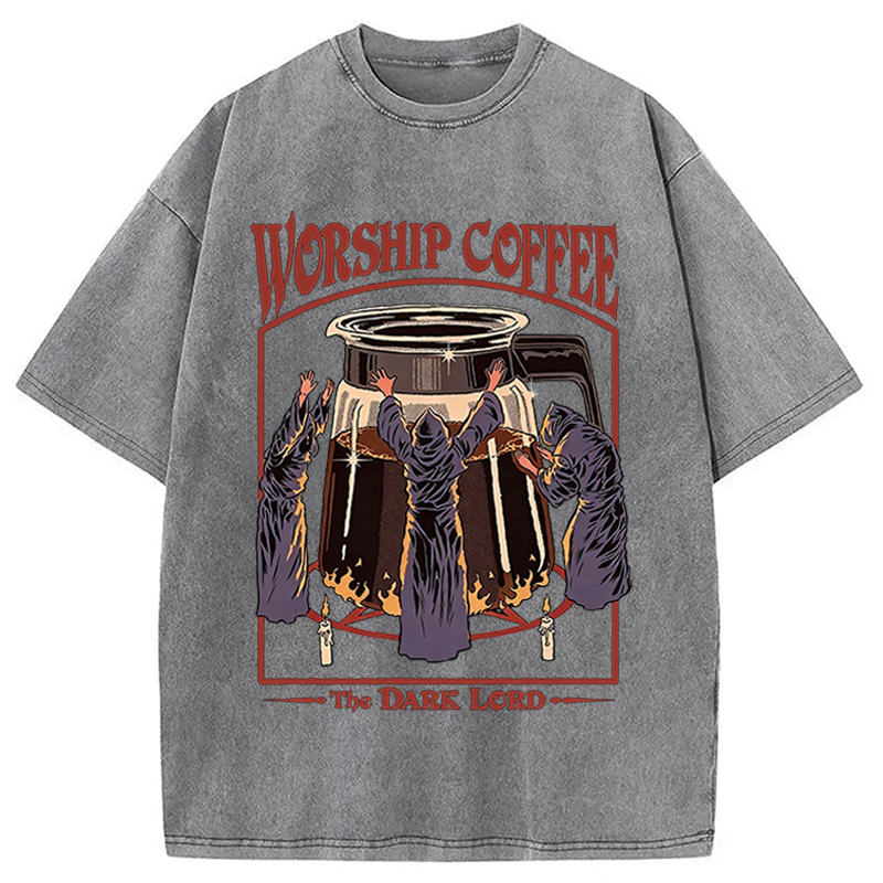 Modecanvas Worship Coffee The Dark Lord DTG Printing Washed T-Shirt