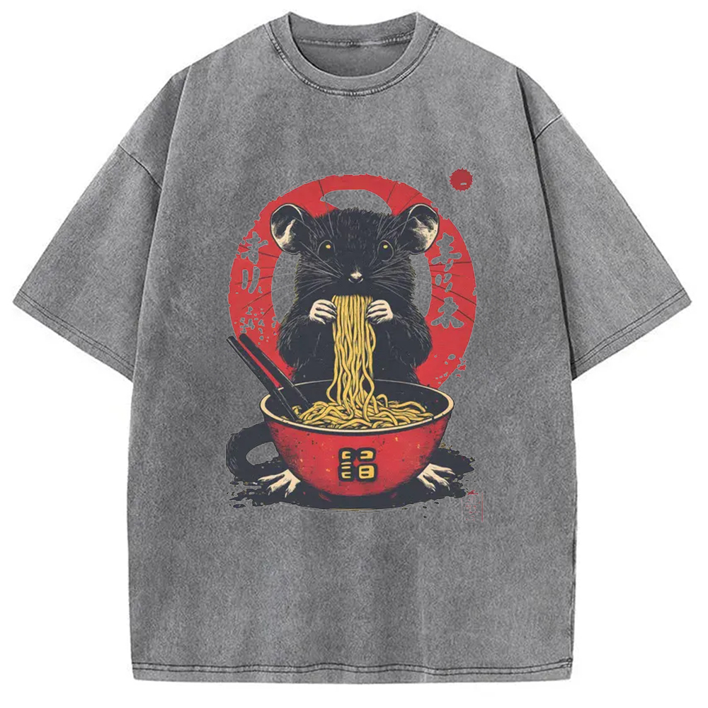 Modecanvas Retro Rat Ramen Washed T-Shirt