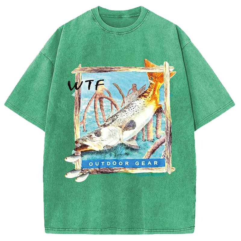 Modecanvas Funny WTF Fishing Fish DTG Printing Washed T-Shirt
