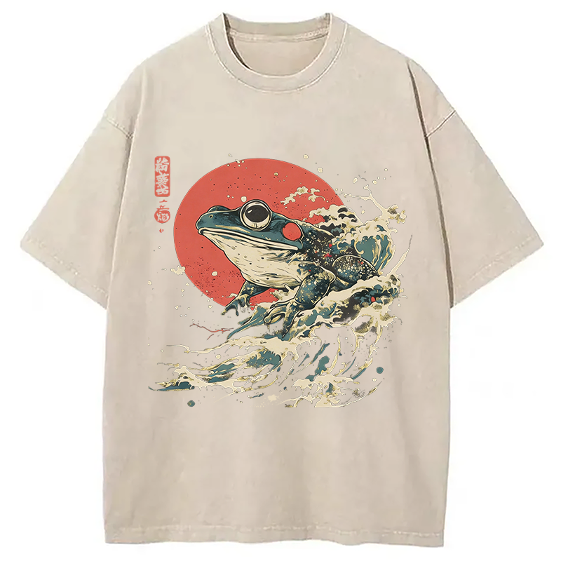 Modecanvas Matsumoto Hoji Frog DTG Printing Washed T-Shirt-modecanvas