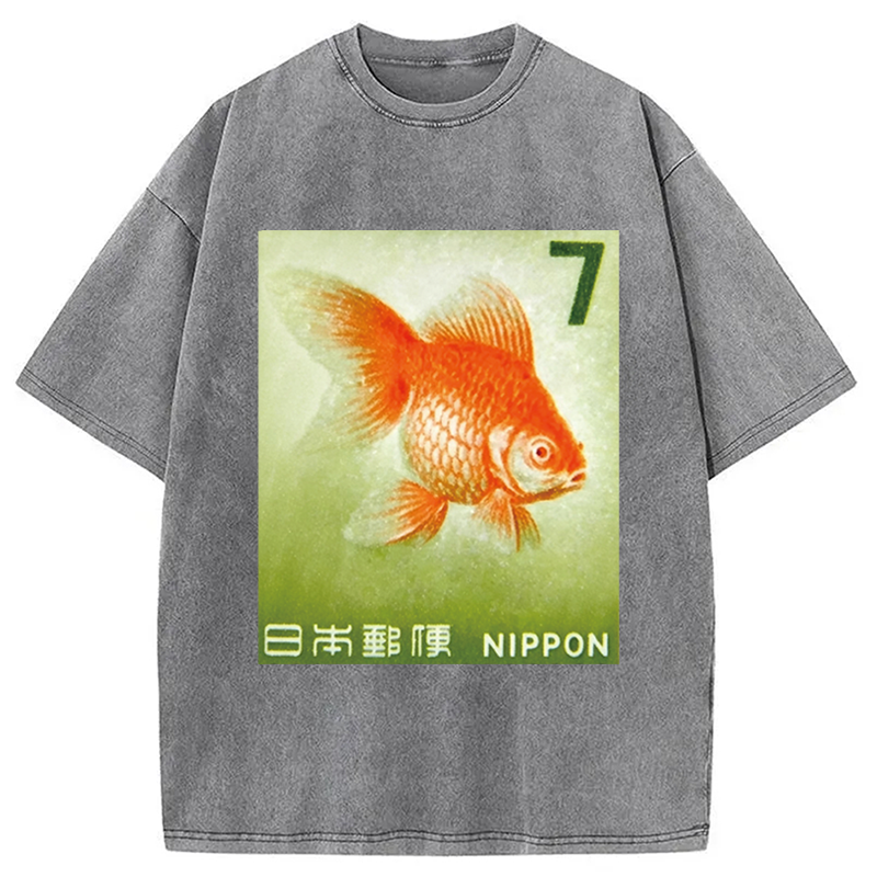 Modecanvas Goldfish Vintage DTG Printing Washed T-Shirt