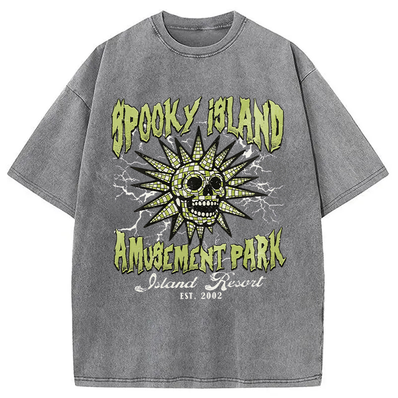 Modecanvas Spooky Island DTG Printing Washed T-Shirt-modecanvas