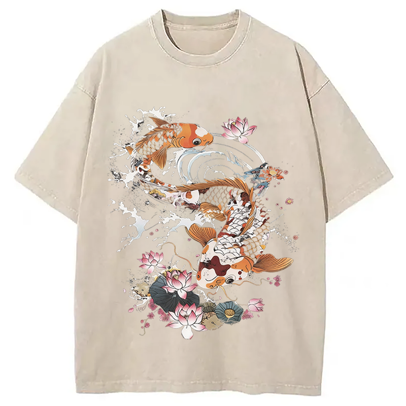 Modecanvas Koi Fish DTG Printing Washed T-Shirt