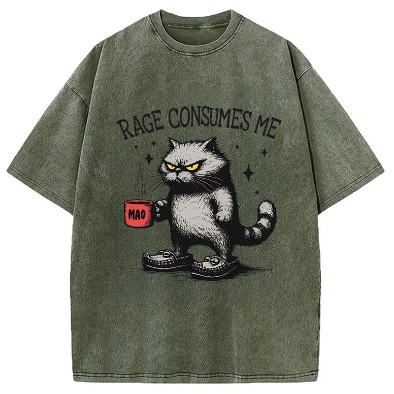Modecanvas Rage Consumes Me Cat Washed T-Shirt