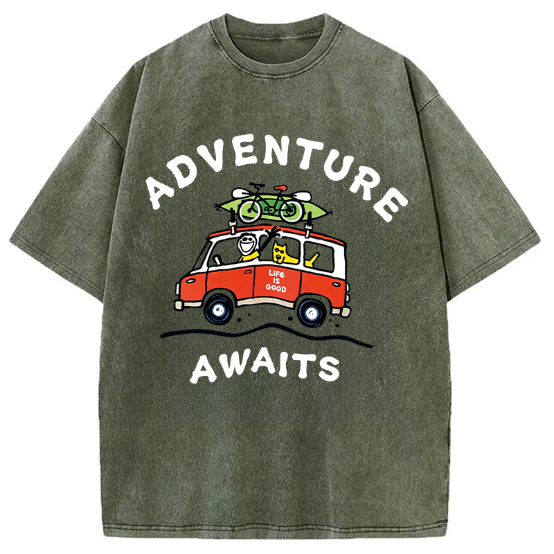 Modecanvas Life Is Good Adventure Awaits DTG Printing Washed T-Shirt