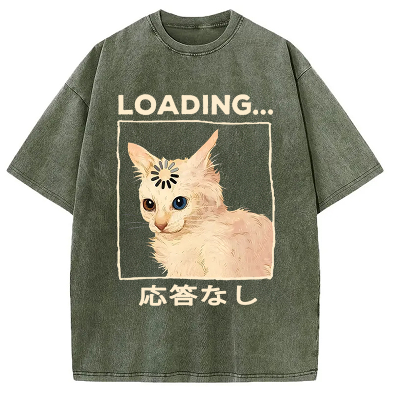 Modecanvas Funny Cat Loading Washed T-Shirt