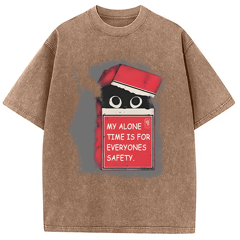 Modecanvas Funny Cat In A Cigarette Box Washed T-Shirt