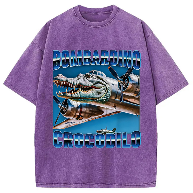 Modecanvas Bombardino Crocodilo Italian Brainrot Meme DTG Printing Washed T-Shirt