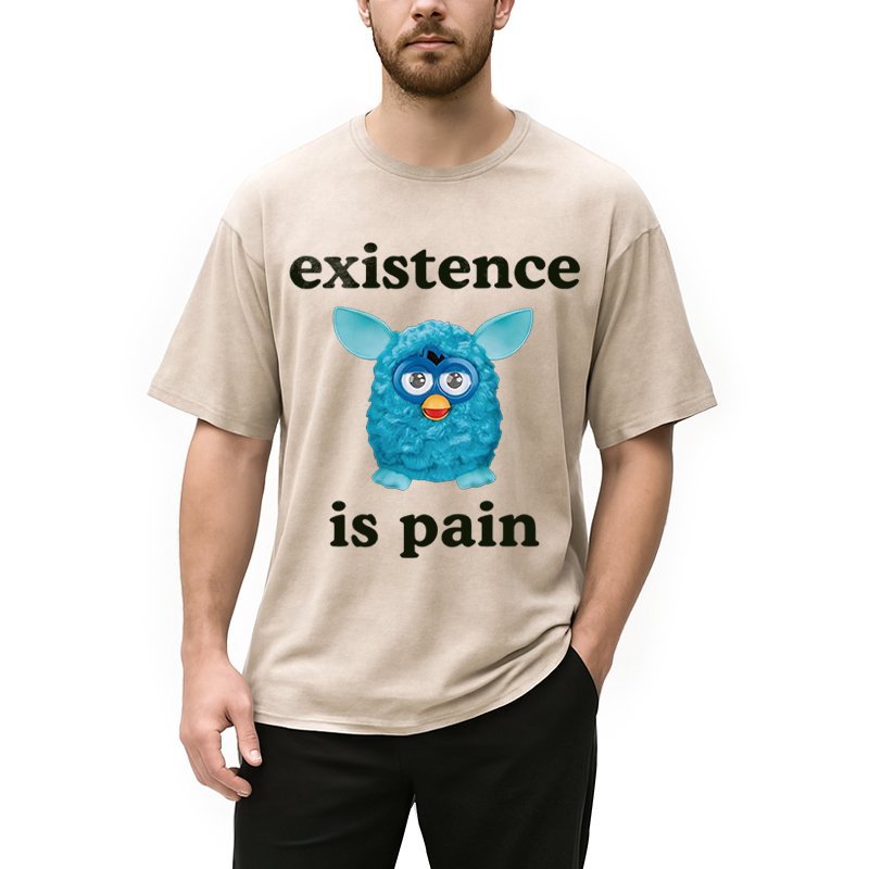 Modecanvas Existence Is Pain DTG Printing Washed T-Shirt